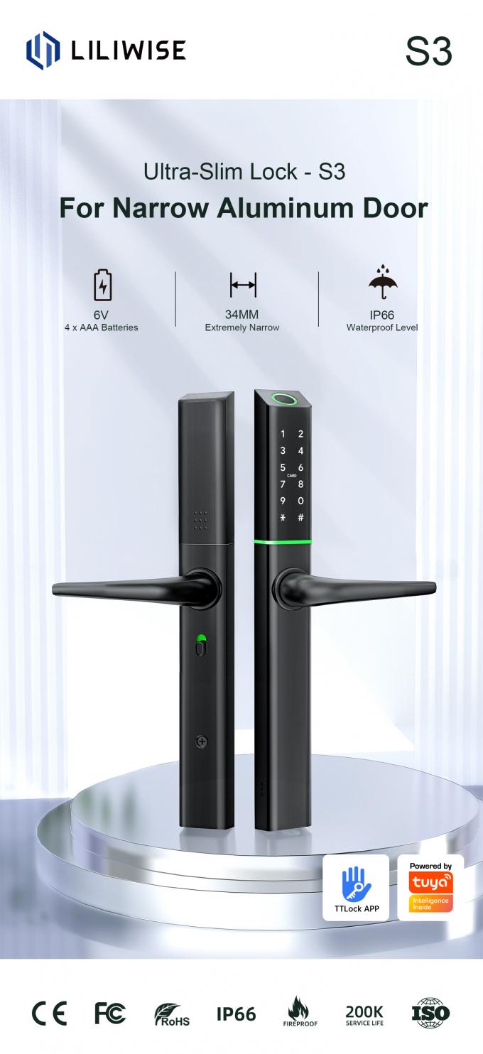 Liliwise Custom Waterproof Aluminium Electronic Outdoor Lock Tuya Ttlock Matter Smart Locks Keyless Slim Smart Door Lock 2