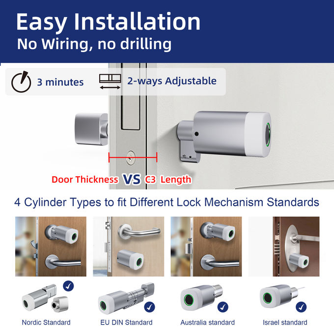 لیلی ویز اثر انگشت کارت RFID قفل درب ضد آب قابل تنظیم وای فای BLE Tuya Ttlock قفل سیلندری هوشمند برای تعویض مکانیکی قدیمی 3